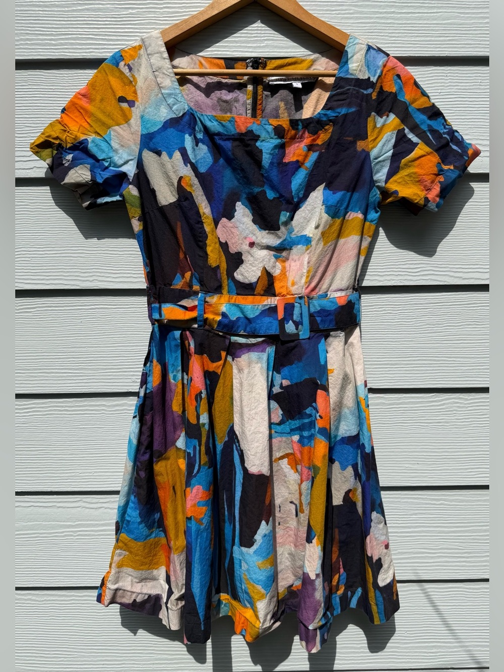 Just Bellini Abstract Print Belted Small Mini Dress!